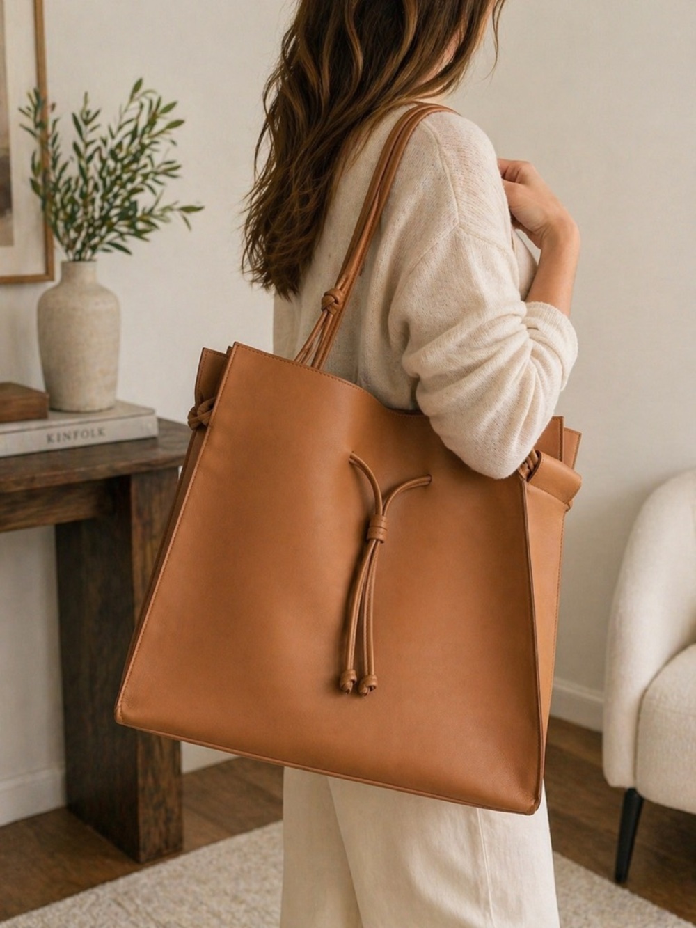 Von Holzhausen Large Shopper Tote Camel Vegan Leather Minimalist Italy EUC Bag